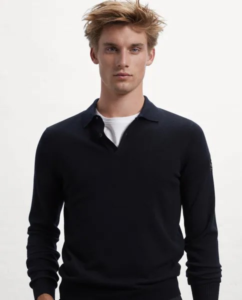 Мужской вязаный свитер с рубашечным воротником и застежкой на пуговицы Ecoalf, черный