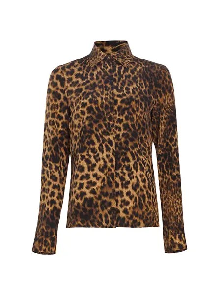 Шелковая рубашка Hansen с леопардовым принтом Michael Kors Collection, мультиколор