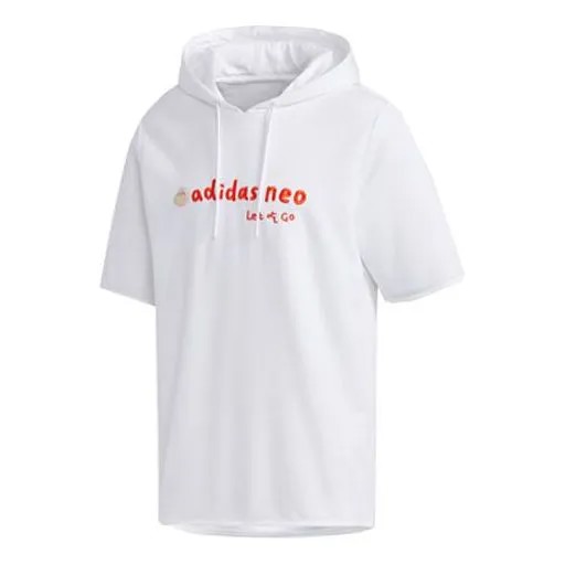 Толстовка Men's adidas neo Logo Embroidered Sports Pullover Hooded Short Sleeve White, белый