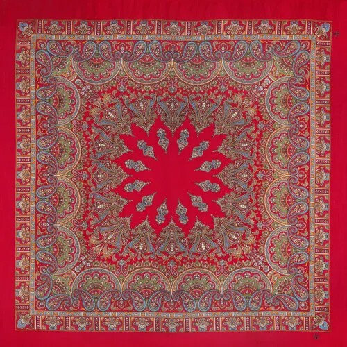 Платок Павловопосадская платочная мануфактура,125х125 см, красный, бордовый