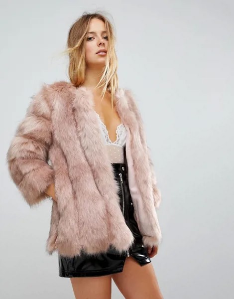 Меховая куртка с полосатой отделкой Jayley Luxurious-Розовый