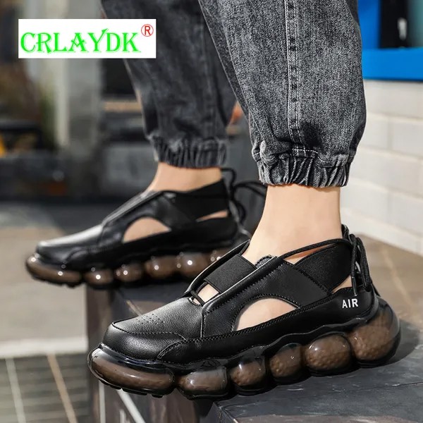 Модные мужские сандалии CRLAYDK, дышащие кожаные прогулочные туфли с закрытым верхом, римские шлепанцы на мягкой подошве, спортивные сандалии