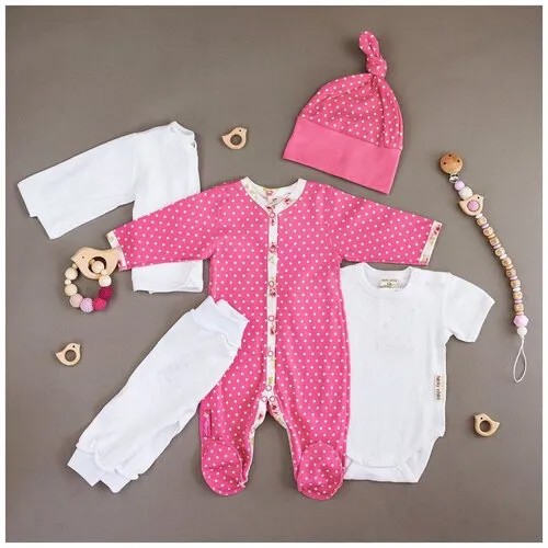 Комплект одежды lucky child, размер 40/18 (56-62), белый, розовый