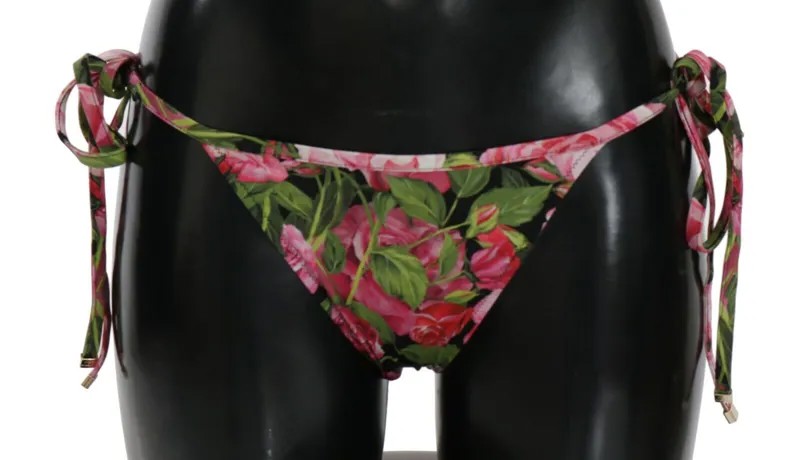 DOLCE - GABBANA Пляжная одежда бикини Черный низ с принтом розовых роз s. IT4 / л Рекомендуемая розничная цена 350 долларов США