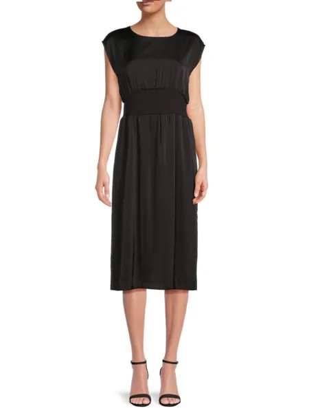 Атласное платье миди в рубчик с талией Calvin Klein, черный