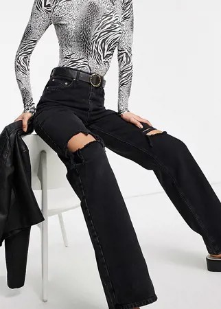 Черные джинсы в винтажном стиле с завышенной талией и рваной отделкой ASOS DESIGN Tall-Черный цвет