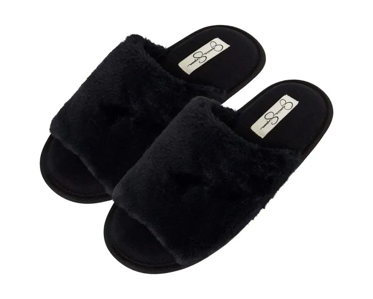 Слипперы Women's Plush Faux Fur Fuzzy Slide on Open Toe Slipper with Memory Foam Jessica Simpson, черный