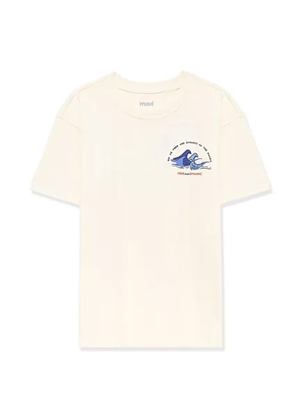 Бежевая мужская футболка с принтом WAVE PRINTED T-SHIRT Бежевая Mavi, бежевый