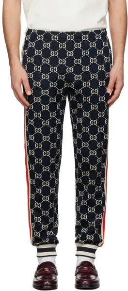 Синие жаккардовые брюки с узором GG Lounge Gucci