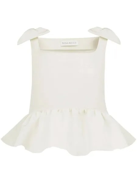 Nina Ricci топ с бантом и баской, белый