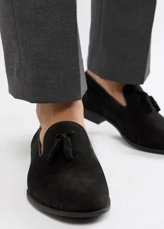 Черные лоферы из искусственной замши для широкой стопы с кисточками ASOS DESIGN-Черный