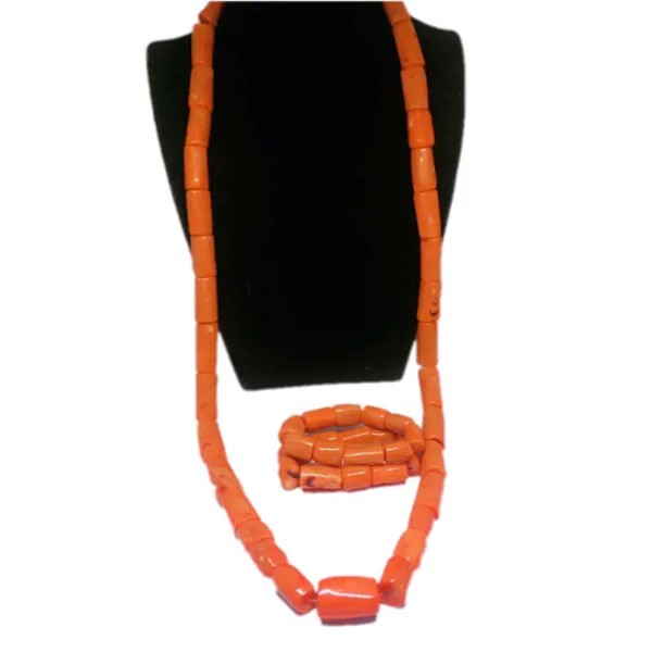 4UJewelry мужские Коралловые бусы Ювелирный Набор для Африки жениха длинное ожерелье + браслет Edo Традиционные ювелирные изделия набор красный ...