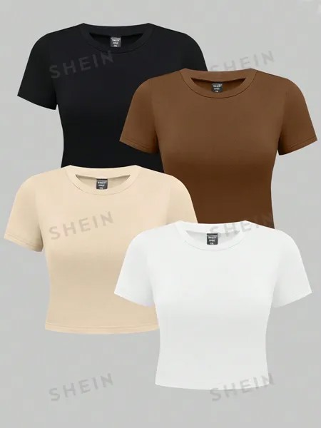 EZwear plus size, Однотонный, с коротким рукавом, комплект футболок (много вещей) Shein, мультиколор