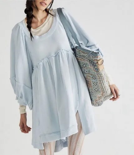 Мини-платье-туника с пуловером и свитшотом Free People Sunchild (Синий дымчатый L)