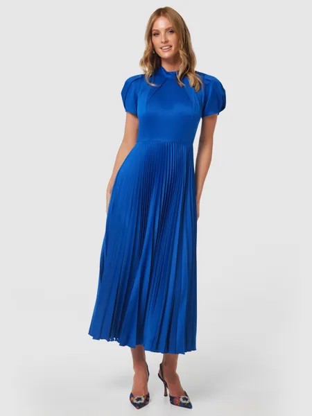 Платье миди со складками и пышными рукавами Closet London, синий