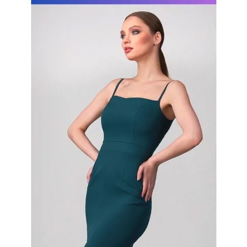 Платье-футляр прилегающее, миди, открытая спина, размер 42, зеленый