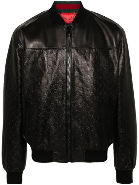 Gucci кожаный бомбер с логотипом GG, черный