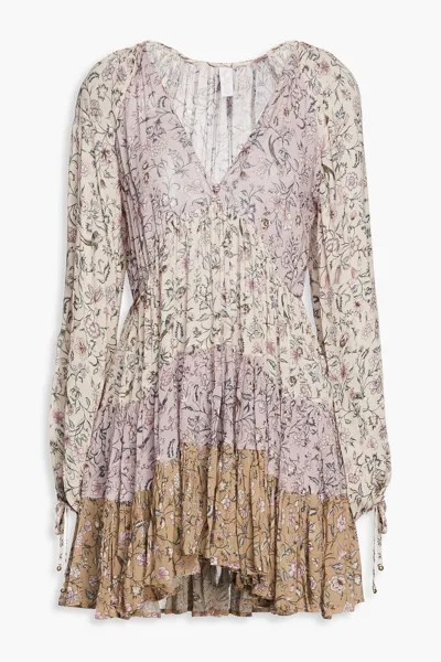 Тканое платье мини со сборками и цветочным принтом в стиле пэчворк TIGERLILY, грибной