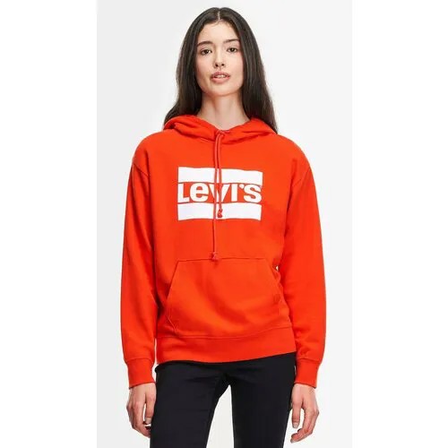 Худи Levi's, силуэт свободный, средней длины, карманы, капюшон, карманы, размер XS, мультиколор