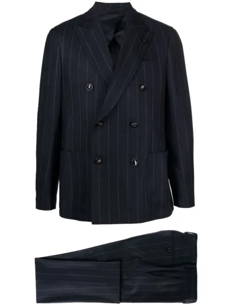 Lardini полосатый костюм с двубортным пиджаком, синий