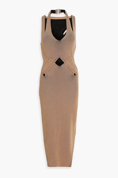Платье миди миди в рубчик с вырезом халтер и вырезом Dion Lee, светло-коричневый