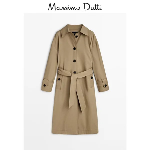 Плащ женский Special Massimo Dutti 2024 с длинными лацканами, бежевый