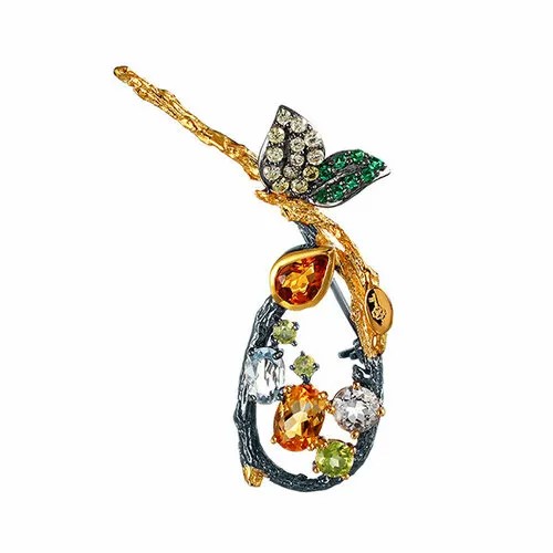 Брошь ELEMENT47, серебро, 925 проба, цитрин