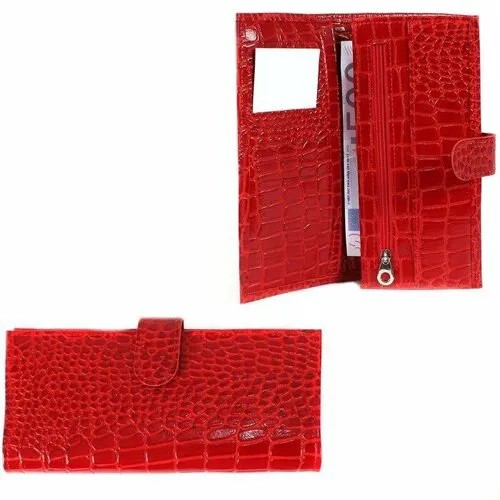 Портмоне женское Croco-ПР-950 с хлястиком натуральная кожа 2 отд, 13 карм, красный крокодил (203) 202856