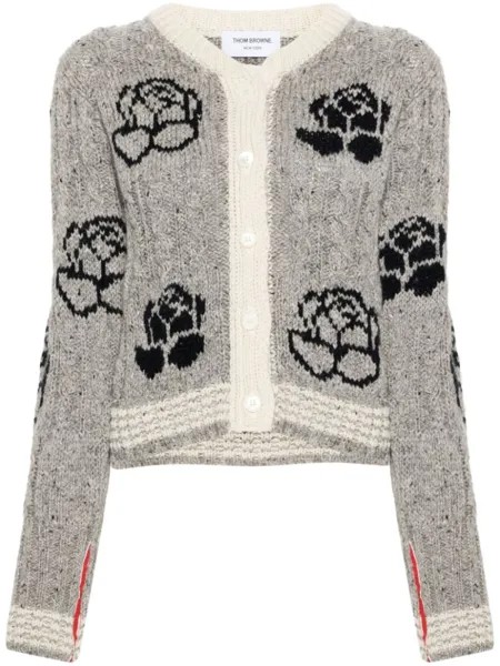 Thom Browne кардиган фактурной вязки с цветочным узором, серый