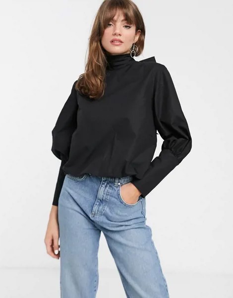 Хлопковый топ с завязкой и широкими манжетами ASOS WHITE-Черный