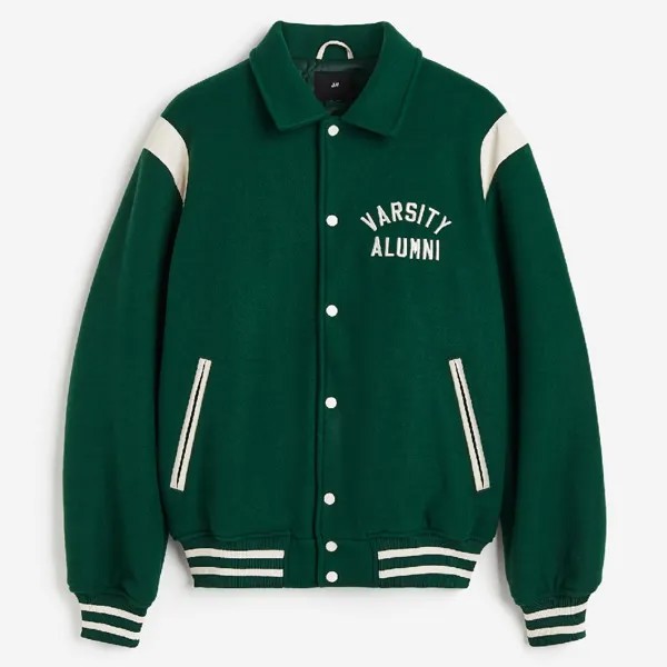 Куртка H&M Loose Fit Varsity Varsity Alumni, темно-зеленый