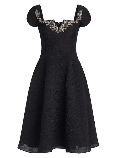 Жаккардовое платье трапециевидной формы Milena с украшением Theia, черный