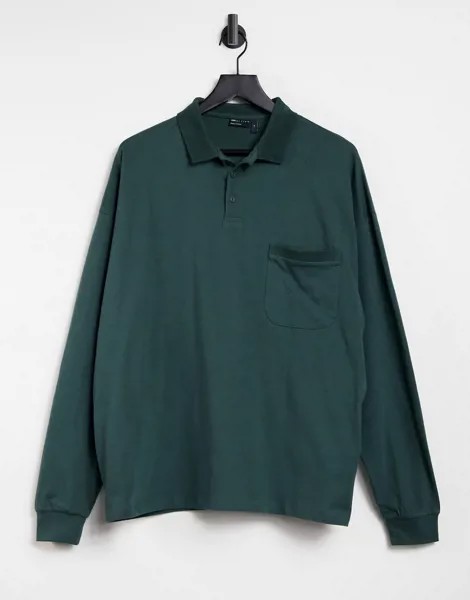 Зеленое поло в рубчик с длинными рукавами ASOS DESIGN-Зеленый цвет
