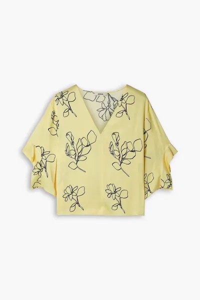 Блуза из атласного крепа с цветочным принтом Jason Wu, пастельно-желтый
