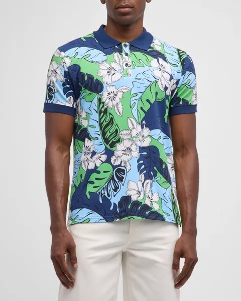 Мужская рубашка-поло с принтом листьев Moschino, цвет Light Blue Multi