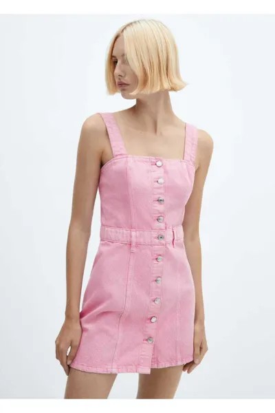 Джинсовое платье на пуговицах Mango, розовый