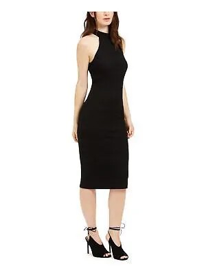 TRINA TURK Женское черное текстурированное вечернее платье до колен без рукавов с лямкой на шее 4