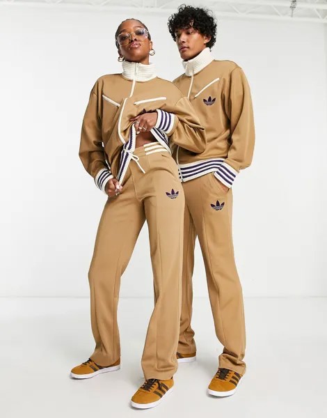 Широкие спортивные штаны унисекс adidas Originals 'adicolor 70s' коричневого цвета