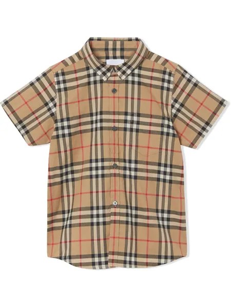 Burberry Kids рубашка в клетку с короткими рукавами