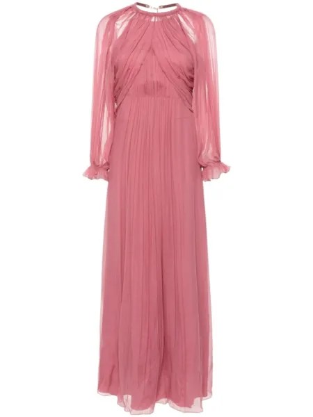 Alberta Ferretti шелковое платье макси со складками, розовый