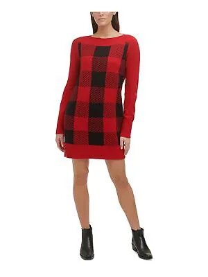 TOMMY HILFIGER Женское красное платье-футляр выше колена с длинными рукавами в шотландскую клетку XL