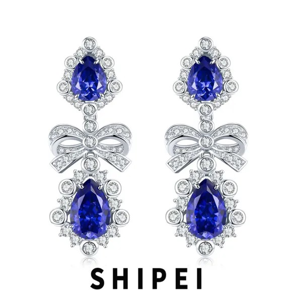 Женские серьги-подвески с бантом SHIPEI, роскошные однотонные серьги из стерлингового серебра 925 с танзанитом, Белый сапфир, драгоценные камни