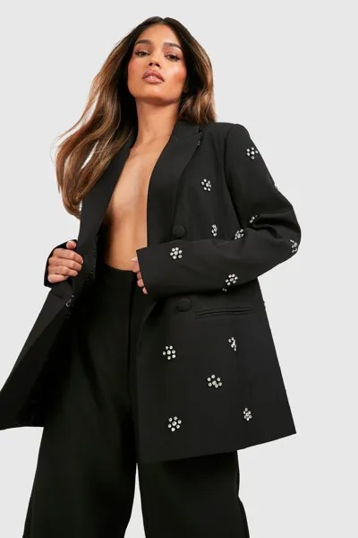Двубортный пиджак с кристаллами Daisy boohoo, черный