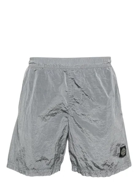 Плавки-шорты с жатым эффектом и нашивкой-логотипом Stone Island, серый