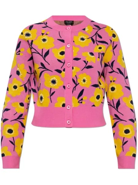 Шерстяной кардиган с цветочным принтом Kate Spade, розовый