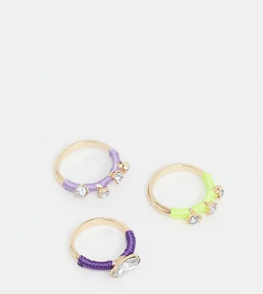 3 кольца с цветным основанием и кристаллами ASOS DESIGN Curve-Многоцветный