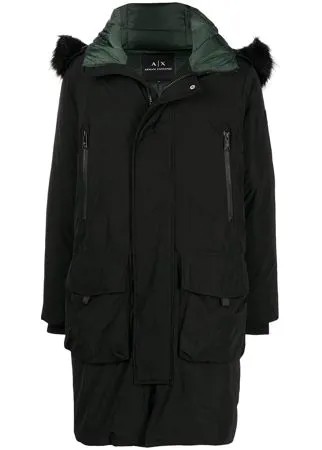 Armani Exchange пальто с капюшоном и искусственным мехом