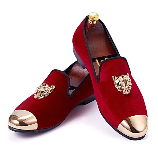 Мужские свадебные туфли Harpelunde, красные бархатные шлепанцы с золотой крышкой, Мокасины с закрытым носком, размер 6-14