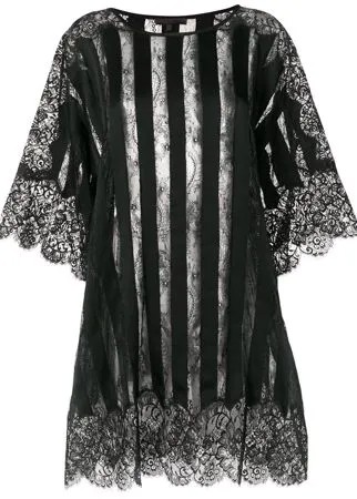 Amen sheer striped and lace trimmed oversized top