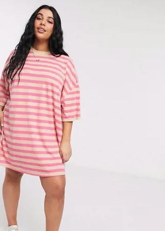 Платье-футболка в стиле oversized в розовую/бежевую полоску ASOS DESIGN Curve-Мульти